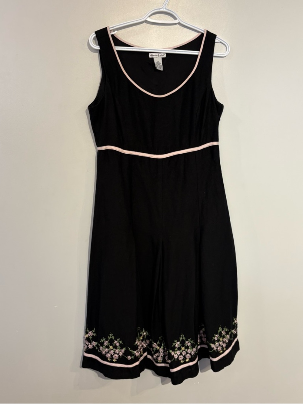 Vintage Alexandra Bartlett linen dress empire waist line fit & flare embroidery